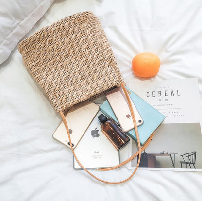 Bag straw woven fashion women shoulder tote handmade bag summer leisure ladies knitting handbag Feminine beach bags bolsos mujer