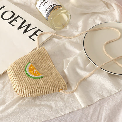 Girls' Small Bags, Princess All-Match Coin Purse, Hand-Woven Children'S Mini Fruit Zipper Bag, Messenger Bag