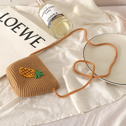 Girls' Small Bags, Princess All-Match Coin Purse, Hand-Woven Children'S Mini Fruit Zipper Bag, Messenger Bag