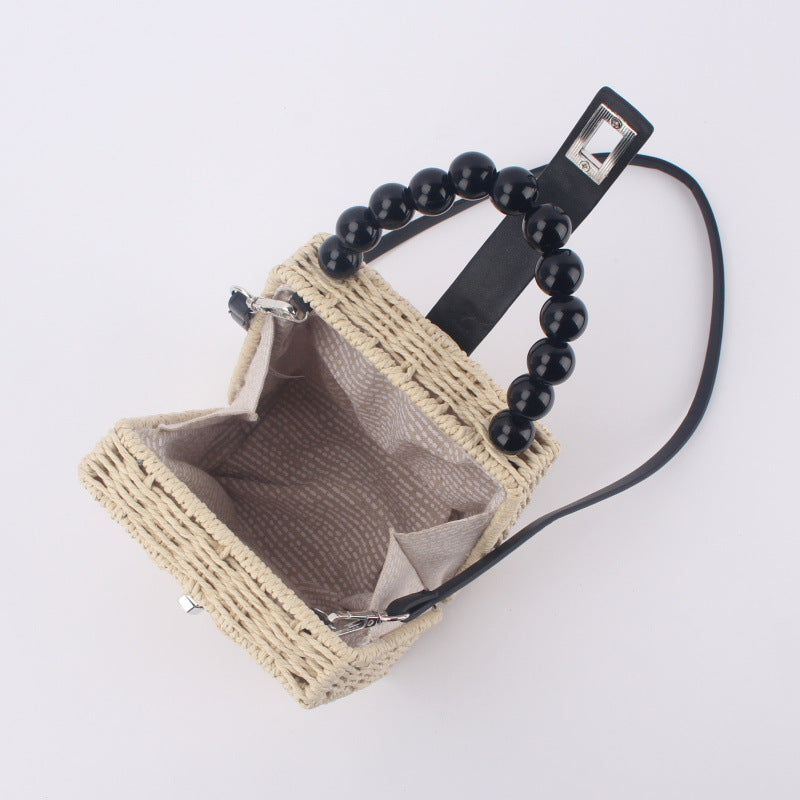 One-shoulder Hand Bag Woven Bag Beach Bag Mori Series Straw Woven Bag Female Bag Trapezoidal Rattan Bag