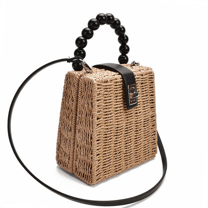 One-shoulder Hand Bag Woven Bag Beach Bag Mori Series Straw Woven Bag Female Bag Trapezoidal Rattan Bag