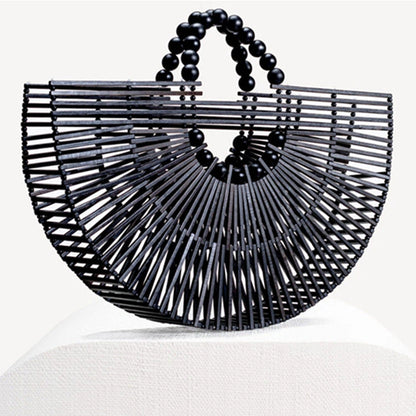 Wooden Bead Portable Woven Bag Semi-circular Clutch Beach Bag Variety Of Rattan Bags-eco-friendly-GREEMNEST-GREEMNEST