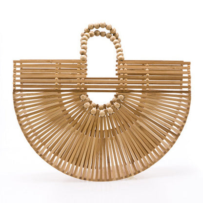 Wooden Bead Portable Woven Bag Semi-circular Clutch Beach Bag Variety Of Rattan Bags-eco-friendly-GREEMNEST-GREEMNEST