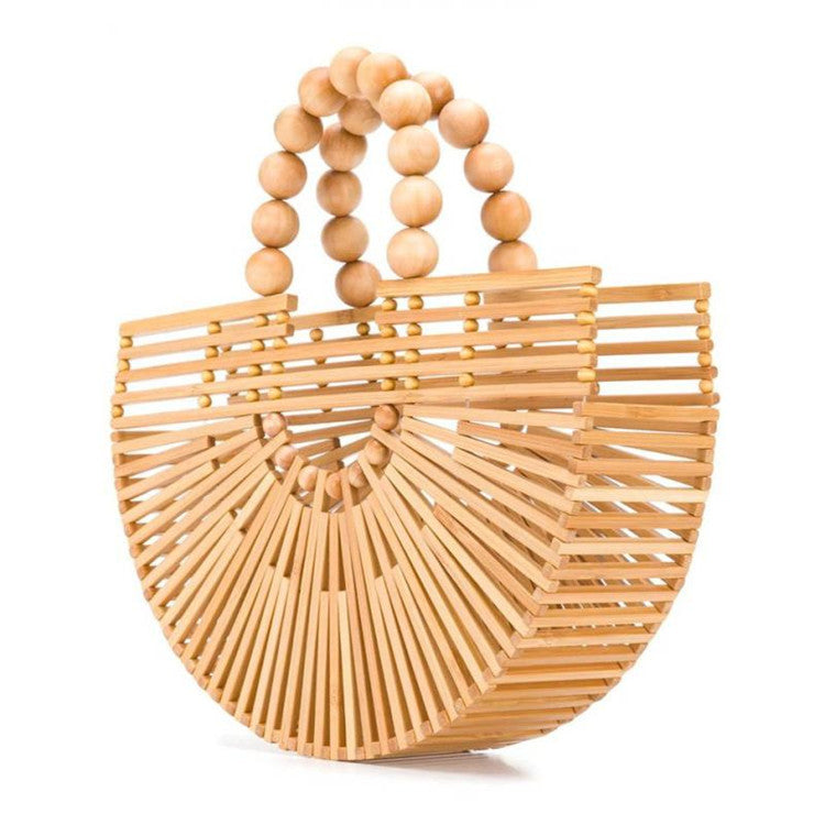 Wooden Bead Portable Woven Bag Semi-circular Clutch Beach Bag Variety Of Rattan Bags-eco-friendly-GREEMNEST-GREEMNEST