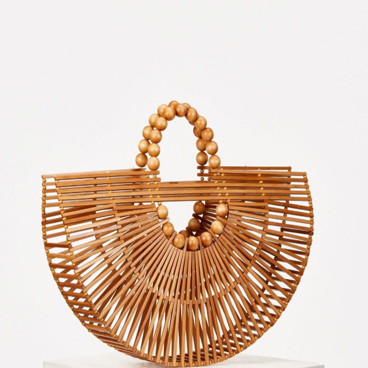 Wooden Bead Portable Woven Bag Semi-circular Clutch Beach Bag Variety Of Rattan Bags-eco-friendly-GREEMNEST-GREEMNEST