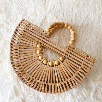 Wooden Bead Portable Woven Bag Semi-circular Clutch Beach Bag Variety Of Rattan Bags-eco-friendly-GREEMNEST-GREEMNEST